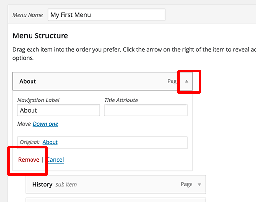 Removing a link from navigation menu in WordPress