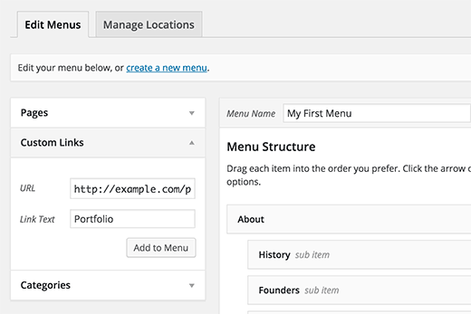 Adding custom links to WordPress navigation menus